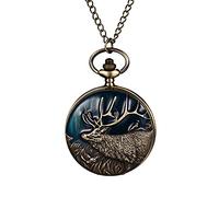 JewelryWe Quartz Pocket Watch for Men Women Vintage Stylish Deer Pattern Carved Pendant Necklace Watch
