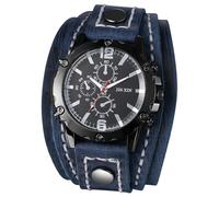 JewelryWe Quartz Steampunk Leather Watch: Men's Vintage Hip-hop Punk Halloween Analog Tri-Eye Decorative Wide Strap Retro Motorcycle Wristwatch