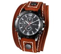 JewelryWe Quartz Steampunk Leather Watch: Men's Vintage Hip-hop Punk Halloween Analog Tri-Eye Decorative Wide Strap Retro Motorcycle Wristwatch