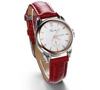 JewelryWe Red Leather Band Charm Women's Watch Leather Strap Watches