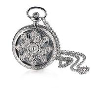 JewelryWe Retro Bronze Flower Openwork Cover Quartz Pocket Watch with 32.3 Inch Chain