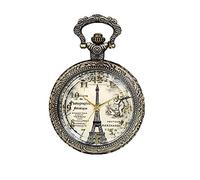JewelryWe Retro Vintage Bronze Eiffel Tower Roman Numbers Quartz Pocket Watch Necklace Pendant Long 30.9 Inch Chain Birthday Gift (with Gift Bag)