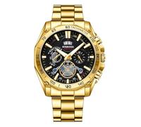 JewelryWe Round Tourbillon Men's Watch: Analog Quartz Watch Pointer Scale Luminous Three-Eye Dial Stainless Steel Strap with Waterproof Function - for Business Leisure Gift, Black with Calendar