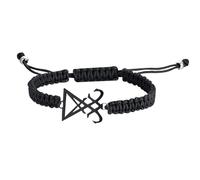 JewelryWe Satanic Lucifer Sigil Bracelet: Unisex Adjustable Amulet Pagan Baphomet Satan Symbol Braided Bracelets Jewelry Gift for Men Women