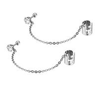 JewelryWe Shiny CZ Chain Earrings Hip Hop Style Non Pierced Cartilage Earring Stainless Steel Ear Cuff,Hypoallergenic(Silver)