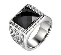 JewelryWe Signet Ring for Men Black Stone Stainless Steel Silver Rings Band Gift for Father's Day Anniversary Birthday