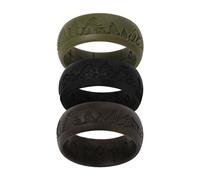 JewelryWe Silicone Rings for Men: 3-Pack Mountain and Tree Pattern Wedding Band 8.5mm Comfortable Rubber Sport Ring Set for Daily Wear Gym Work Travel