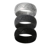 JewelryWe Silicone Rings for Men: 3-Pack Mountain Pattern Wedding Band 8.5mm Comfortable Rubber Sport Ring Set for Daily Wear Gym Work Travel