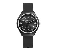 JewelryWe Silicone Watches for Students: Unisex Black Ultra-Thin Quartz Soft Strap Easy Read Large Arabic Numbers Wristwatch for Teens