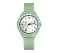 JewelryWe Silicone Watches for Students: Unisex Green Ultra-Thin Quartz Soft Strap Easy Read Large Arabic Numbers Wristwatch for Teens