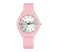 JewelryWe Silicone Watches for Students: Unisex Pink Ultra-Thin Quartz Soft Strap Easy Read Large Arabic Numbers Wristwatch for Teens