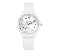 JewelryWe Silicone Watches for Students: Unisex White Ultra-Thin Quartz Soft Strap Easy Read Large Arabic Numbers Wristwatch for Teens