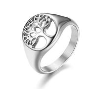 JewelryWe Silver/Gold Tone Tree of Life Statement Ring,Stainless Steel Promise Wedding Rings for Men Women(Size T1/2)