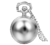 JewelryWe Silver Tone Ball Shape Arabic Numerals Small Quartz Pocket Watch 31.5 inch Chain
