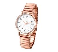 JewelryWe Simple Watches for Women: Ladies Rosegold Stretch Band Easy Reader Girls Analog Quartz Elastic Expandable Strap Wristwatch Gift