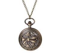 JewelryWe Skeleton Quartz Pocket Watch: Unisex Antique Bronze Dragonfly Arabic Numerals Hunter Watches with Necklace Sweater Chain for All Seasons Home Leisure