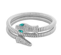 JewelryWe Snake Cuff Bangle Bracelet: Ladies Silver Serpent Wrap Stainless Steel Cubic Zirconia Vintage Punk Girls Slightly Adjustable Snakes Bracelets