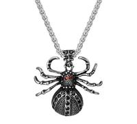 JewelryWe Spider Necklace for Men: Halloween Gothic Punk Style Black Silver Cosplay Stainless Steel Cast Pendant with Cubic Zirconia 24 Inch Chain
