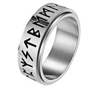 JewelryWe Spinner Stainless Steel Ring: Men's Silver Viking Rune Anxiety Rings Norse Amulet Fidget Stress Relief Viking Jewelry Gift for Christmas P1/2-Z1⁄2