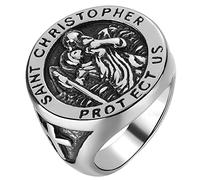 JewelryWe St.Christopher Rings for Men,Cast Stainless Steel Punk Crafted Saint Christopher Protect US Statement Bands,Szie 7-13