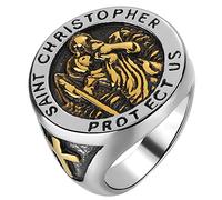 JewelryWe St.Christopher Rings for Men,Cast Stainless Steel Punk Crafted Saint Christopher Protect US Statement Bands,Szie 7-13