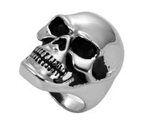 JewelryWe Stainless Big and Heavy Skull Ring Engagement Wedding Band for Biker Men, Silver Color - Size S