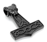 JewelryWe Stainless Steel Celtic Knot Wolf Thor Hammer Pendant Necklace for Men, 22" Chain, Black (with Gift Bag)