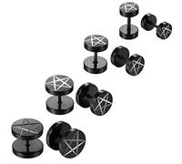 JewelryWe Stainless Steel Ear Studs Earrings Black Plated Round Star shape Earrings Women Men Earring