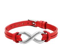 JewelryWe Stainless Steel Infinity Love Charm Leather Bracelet for Men Women Adjustable Fit 7-8.3 inch, Red