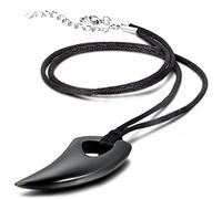 JewelryWe Stainless Steel Pendant Necklace Black Wolf Tooth Spear Tribal Men Adjustable Cord