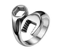 JewelryWe Stainless Steel Polished Biker Mens Ring Mechanic Wrench Design Colour Silver T(with Gift Bag)