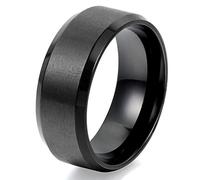JewelryWe Stainless Steel Wedding Ring: Mens 8mm Engagement Promise Rings Band Black Silver Gold Matte Finish Polished Simple Rings
