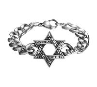 JewelryWe Star of David Bracelet Men: Stainless Steel Jewish Star Cuban Chain Israel Bracelets Adjustable Jewish Judaica Jewelry