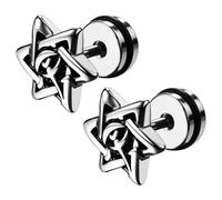 JewelryWe Star of David Earrings: Vintage Stainless Steel Israeli Jewish Star Fake Plug Studs Earring Faith Jewelry Gift for Men Women