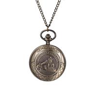 JewelryWe Steam Train Pocket Watch: Vintage Men Women Bronze Classical Hunter Sculptured Antique Quartz Analogue Carved Pocket Watches with Chain