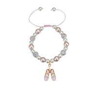 JewelryWe Teens Ballet Shoes Beaded Bracelet Pink Enamel Pearl Charm