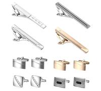 JewelryWe Tie Clip Cuff Links: Mens 4 Piece Brass Necktie Clips Bar Cufflinks with Rhinestone Business Dress Shirts Wedding Tuxedo Classic Cufflink for Groom Ceremony Party Daily Life Elegant Gift