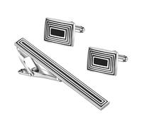JewelryWe Tie Clip Cuff Links: Mens Silver Black Brass Necktie Clips Bar Cufflinks Business Dress Shirts Wedding Tuxedo Classic Cufflink for Groom Ceremony Party Daily Life Elegant Gift