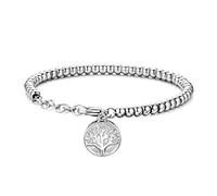 JewelryWe Tree of Life Charm Stainless Steel Beads Link Chain Bracelet for Girls Lady Women(Silver)