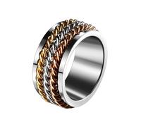 JewelryWe Tri-Color Anxiety Ring: Fidget Spinner Stress Relief Thumb Rings Stainless Steel Anxiety Relief Bands for Women, Size 7-10