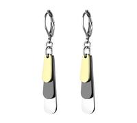 JewelryWe Tri-Color Teardrop Earrings: Stainless Steel Layered Dangle Earring Stylish Leverback Huggie Hoop Earrings for Women