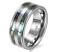 JewelryWe Tungsten Love 8mm High Polish Tungsten Carbide Ring Men's Aniversary/Engagement/Wedding Band Set with Double Abalone Inlay : UK Size - S