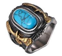 JewelryWe Turquoise Mens Signet Ring - Retro Vintage Stainless Steel Oval Ring - Stylish Jewelry Gifts for Husband Boyfriend Lover