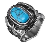 JewelryWe Turquoise Mens Signet Ring - Retro Vintage Stainless Steel Oval Ring - Stylish Jewelry Gifts for Husband Boyfriend Lover