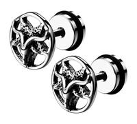 JewelryWe Unisex Baphomet Pentagram Earrings: Stainless Steel Gothic Satanic Goat Head Fake Plug Studs Earring Amulet Jewelry Gift for Men Women
