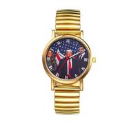JewelryWe Unisex Elastic Band Watch: Gold 2024 US Election Trump Ultra-Thin Analog Quartz Stainless Steel Watch for Men Women Valentine's Day Father's Day Jewelry Gift