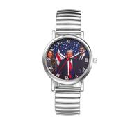 JewelryWe Unisex Elastic Band Watch: Silver 2024 US Election Trump Ultra-Thin Analog Quartz Stainless Steel Watch for Men Women Valentine's Day Father's Day Jewelry Gift