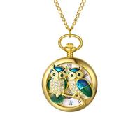 JewelryWe Unisex Gold Pocket Watch: Vintage Diamond Inlaid Owl Decoration Analog Quartz Long Chain Pocket Watch Christmas Valentine's Day