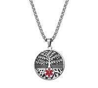 JewelryWe Unisex Medical Alert Necklace: Tree of Life Stainless Steel Pendant Warning Dog Tag Necklaces Disease ID Emergency Jewelry