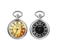 JewelryWe Unisex Pocket Watch Vintage Round Quartz Clip Watch Pendant Necklace